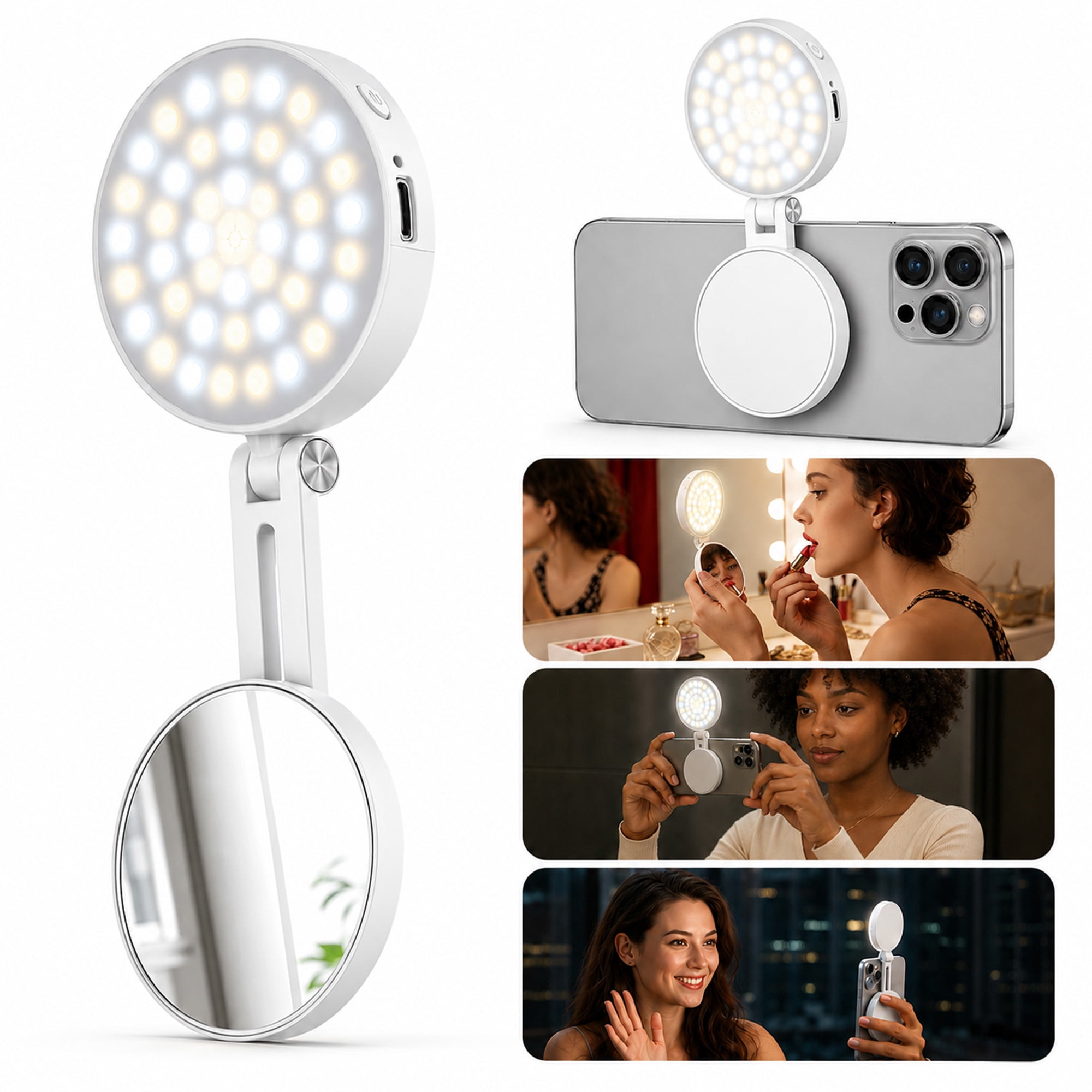 DAYBETTER Magnetic Selfie Light for Phone, 360° Rotating LED Fill Light with Mirror for Photography/Zoom Calls/Video Conference