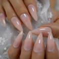 High Light Gel Fantasy Fake Nails Almond Pointed Nude Color False Nalse