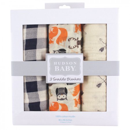 Hudson Baby Infant Boy Cotton Muslin Swaddle Blankets, Forest, One Size