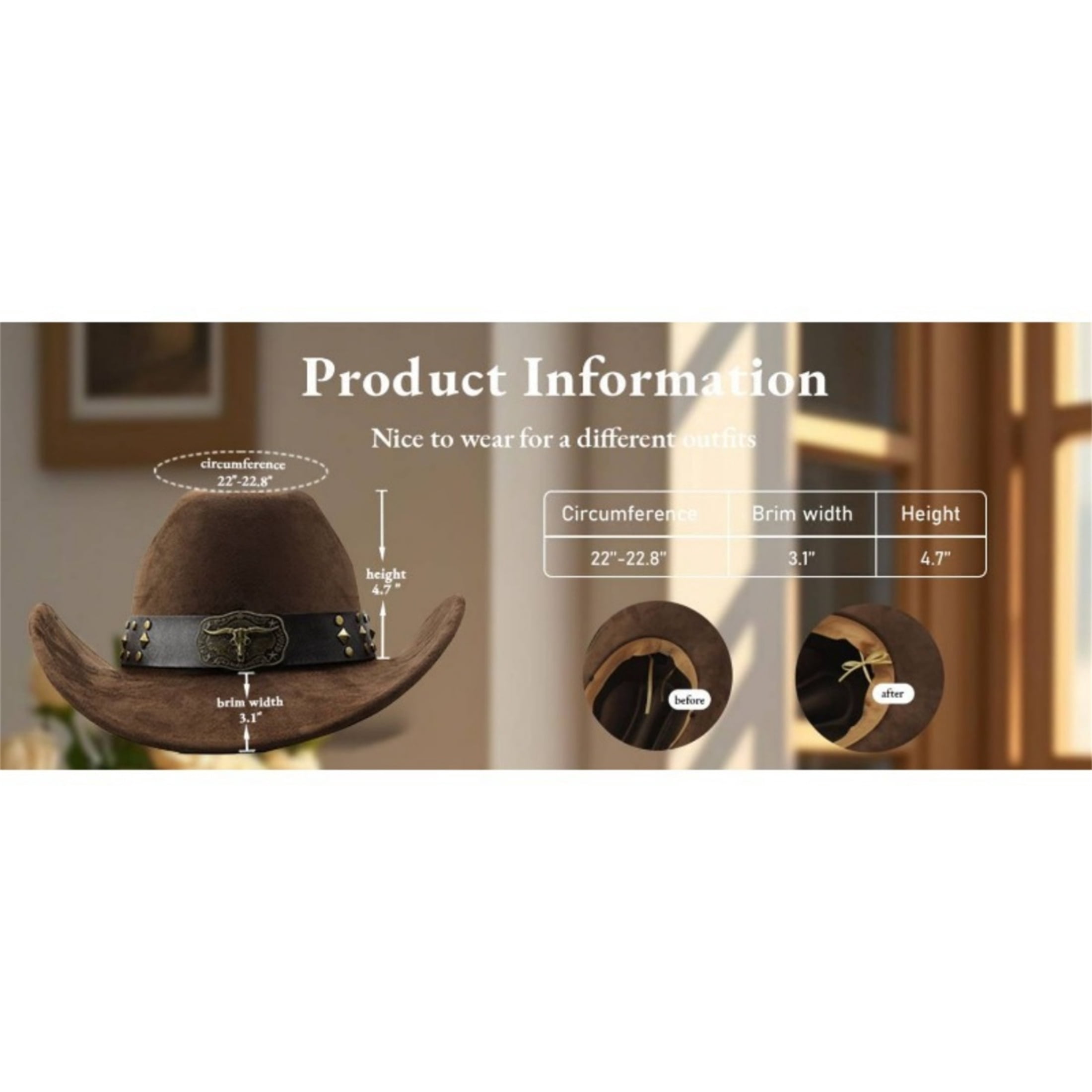1665 Cowboy Hat For Women Men With Shapeable Wide Brim Western Suede Hat Cowboy Hat for Women Men with Shapeable Wide Brim Western  main image 2