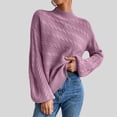 thumbnail image 3 of Suéter con cuello simulado Tejido de cable Color puro Hombro caído Manga larga Suéter de ajuste casual para mujer Púrpura XL, 3 of 6