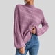 thumbnail image 3 of Suéter con cuello simulado Tejido de cable Color puro Hombro caído Manga larga Suéter de ajuste casual para mujer Púrpura XL, 3 of 6