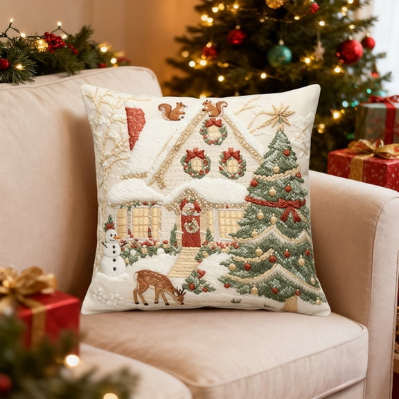 TanSiDing Christmas Pillow Covers Decorative Square Cushion Cases Soft Fabric Hidden Zipper Cozy Festive Home Decor for Living Room Sofa Bedroom 45*45cm