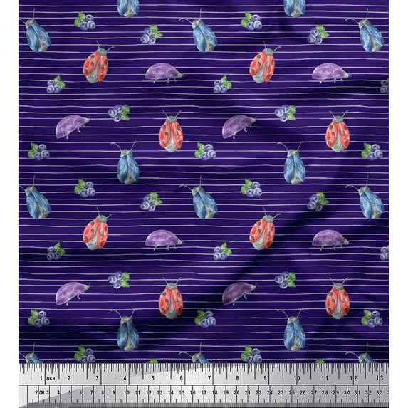 Soimoi Blue Heavy Canvas Fabric Insect Print Sewing Fabric Yard 58 Inch Wide