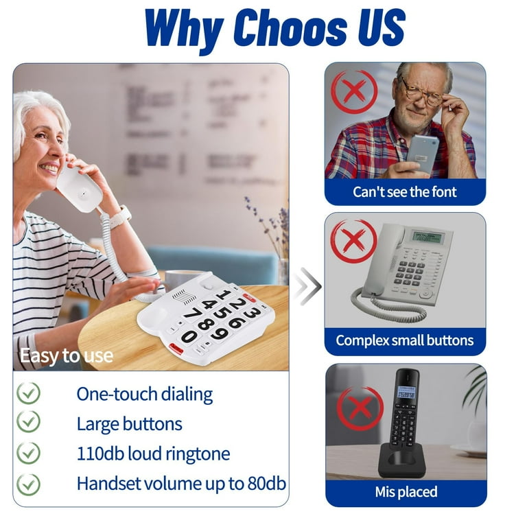Large Button Phone For Seniors, Corded Landline Phone For The SEH And Hearing Impaired Elderly, Loud Speaker, Ringtone, One-Touch Short Dial, For The 7 thumbnail image