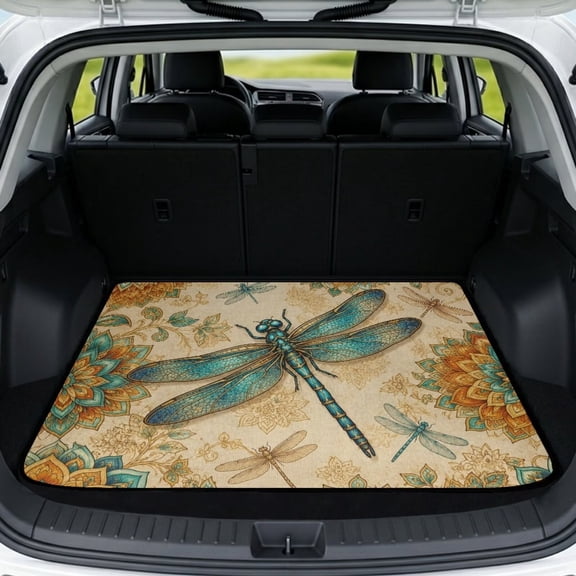 DISNIMO Trunk Mat for SUV All Weather Cargo Liner Non-Slip Trunk Liner Protective Mat Pet Seat Cover Suitable for Most Car Models, Dragonfly Mandala Flower Print