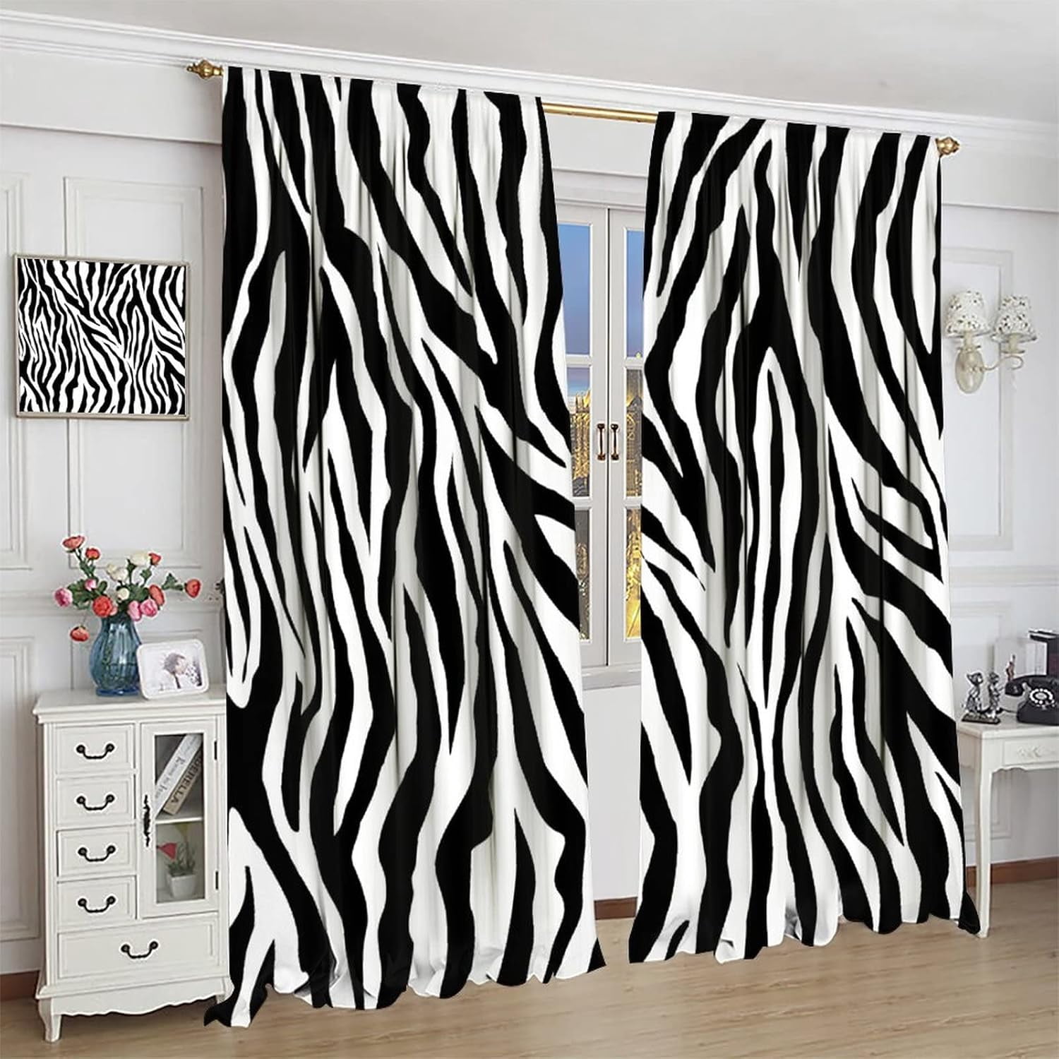 Animal Print Curtains Cow and Zebra Stripes Blackout Print Rod Pocket Window Drapes for Bedroom Living Room 52x84in