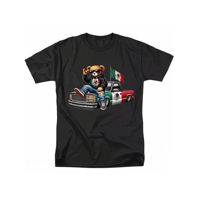 Summer t Shirts Mens Fashionable Crew Neck T-Shirt Comfortable Fit,PatternedPrint Chill Mexican Bear with Truck Tee Perfect for Car enthusiasts,Streetwear Top Black
