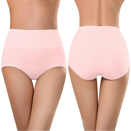 Xunlbb Women s Plus Size Panties  Womens Underwear Soft High Waist Breathable Solid Color Briefs Panties For Women (Pink L) on Clearance
