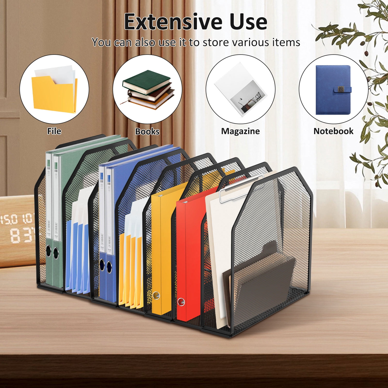 5/7 Section Desk Organizer Sturdy File Folder Holder 9.45*8.43*7.87in Adjustable Metal Rack File Sorter for Home