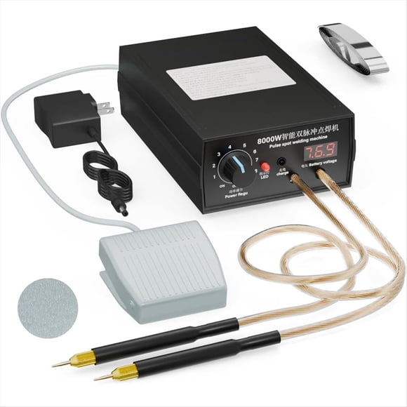 8000W Battery Spot Welder,DIY Welding Machine Kit,High-Power Spot Welder with Nickel Strip for 18650 Battery Pack US,1 * Welder with welding pens 1 * Foot switch 1 * Power supply 1 * Nickel sheet