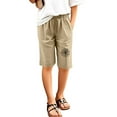 thumbnail image 4 of Kids Shorts Boys 6-7 Letter Print Drawstring Elastic Waistband Cargo Sweat Long Shorts Loose Beach Pants with Pockets Children Clothing,Khaki,160(12-13 Years), 4 of 4