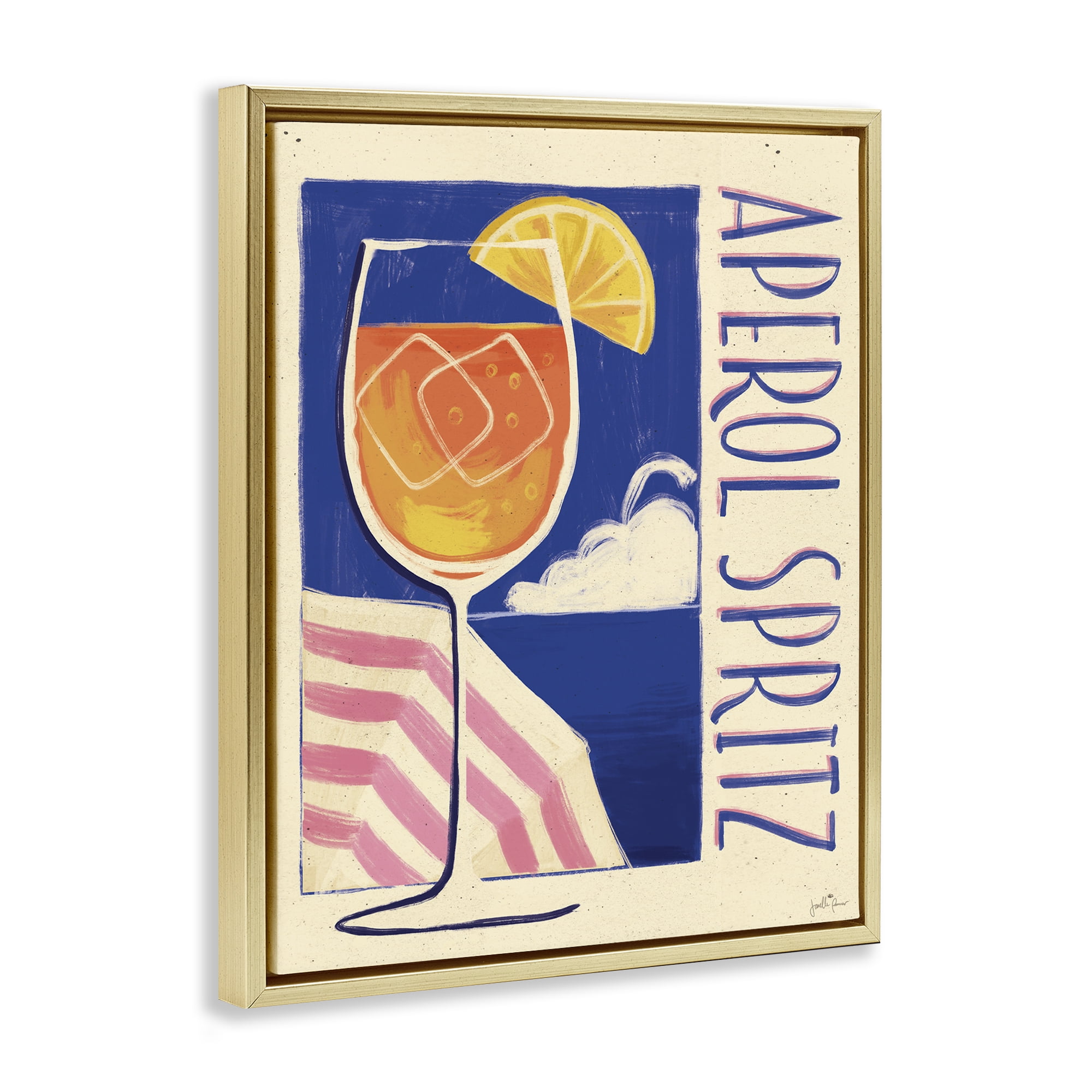 Stupell Industries Retro Aperol Spritz Food & Beverage Painting Gold Floater Framed Canvas Art Print Wall Art, 17 x 21