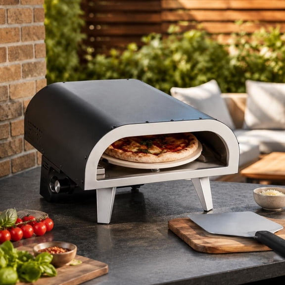 Outdoor Pizza Oven, 12 inch Propane Gas Pizza Maker with Electric Rotation, Pizza Stone and Carry Bag, for Backyard Patio Camping, Black