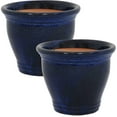thumbnail image 3 of Sunnydaze Studio 11.5" x 11.5" x 10" Round Imperial Blue Ceramic Outdoor Planter 2-Count, 3 of 14
