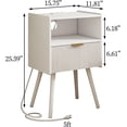 thumbnail image 2 of White Nightstand with Outlet, Modern Bedside Table with Storage Drawer and Open Wood Shelf, for Living Room, Bedroom and Small Spaces, Accent Night Stand with Solid Wood Legs, Easy Assembly, 2 of 16