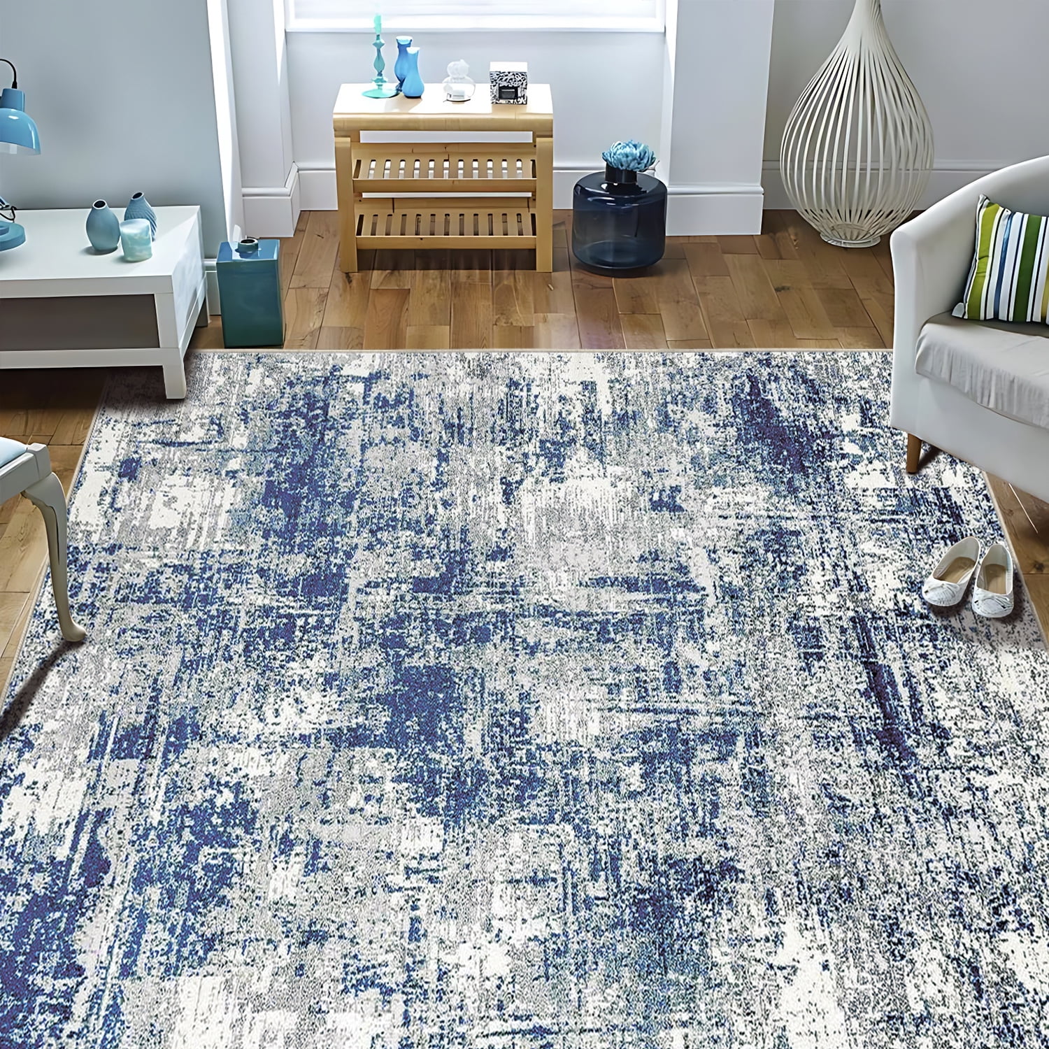 TECHVIDA Area Rug 5x7,Modern Abstract Rug,Machine Washable for Living Room Rugs, Foldable Nonslip Indoor Carpet,Bedroom Living Room-Blue