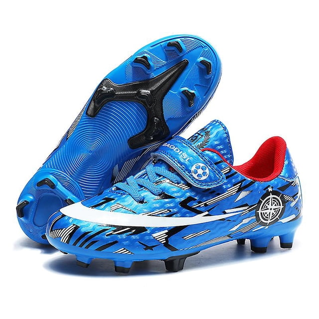 Zapatos de fútbol para niños Tacos Botas de fútbol atléticas transpirables profesionales para interiores al aire libre TF/AG-BlancoAzul-37 Sincero Electrónica