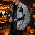 thumbnail image 4 of Dwelliawo Men Fall Winter Halloween Print Corduroy Jacket Lapel Long Sleeve Button Front Loose Fit Casual Overshirt With Functional Pockets Light Gray 3xL, 4 of 5