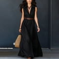 thumbnail image 2 of Women Sleeveless Collared Shirt Maxi Dress, Button Front Waist Belted Wrap Long Dress, Solid Color Slim Fit Casual Commuter Sundress Black XXL(XXL), 2 of 8
