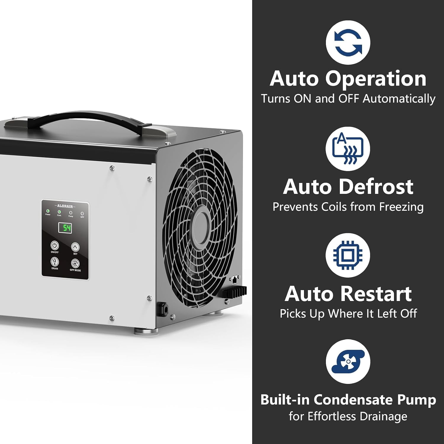 ALORAIR 70 Pints Crawl Space/Basement Dehumidifier with Pump, Automatic Defrost, Up to 1000 Sq Ft Commercial Dehumidifiers, Memory Start, cETL Listed