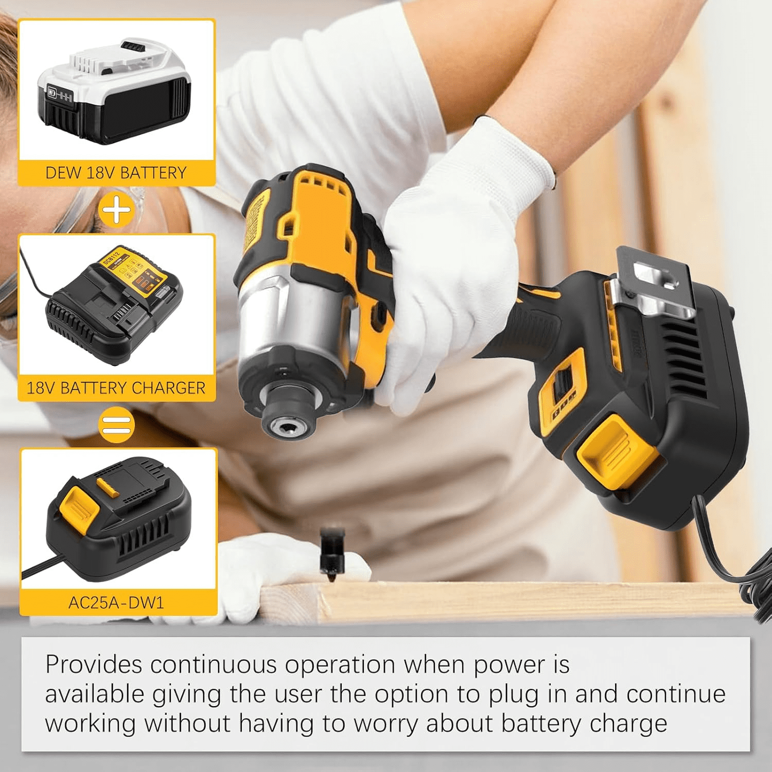 Extension Cord 1.8M Charger Replacement for De*walt 20V Batteries Corded Rapid Charger for De*walt 20V Power Tools up to 500W