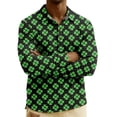 thumbnail image 4 of Men's St. Patrick's Day Shamrock Plaid Polo Collar Long Sleeve Pullover Top, 4 of 6