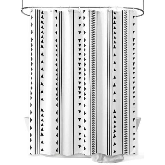 Shower Curtain Boho Shower Curtains for Bathroom, Waterproof Polyester Shower Curtain Set with Hooks, Standard Size 72" x 72" Geometric Stripes Black White