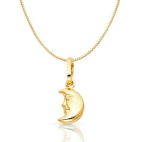 14K Yellow Gold Half Moon Face Charm Pendant with 0.6mm Box Chain Necklace - 20"