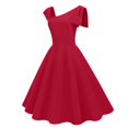 thumbnail image 2 of Gibobby Vestido sexy para mujer Vestido de mujer con temperamento elegante, cintura retro, hombros inclinados, vestido oscilante(Rojo,CH), 2 of 5