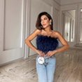 thumbnail image 1 of 1 Pc Women's Fashion Fluffy Fur Smocked Top Versatile Feather Top Clothing, 1 of 3
