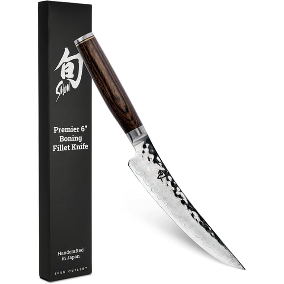 Shun Premier 6" Gokujo Boning Knife, Handcrafted Japanese Boning & Fillet Knife, VG-MAX Core with Damascus Stainless Steel Cladding, Pakkawood Handle, Meat & Fish Tool for Professional and Home Chefs