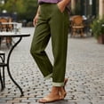 thumbnail image 2 of Juslio Women Button Straight Faux Jeans Casual High Waist Pocket Army Green Jeans, 2 of 9