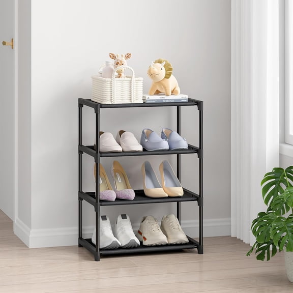 4 Tier Small Shoe , Narrow Stackable Shoe Storage Organizer for Closet Entryway Bedroom