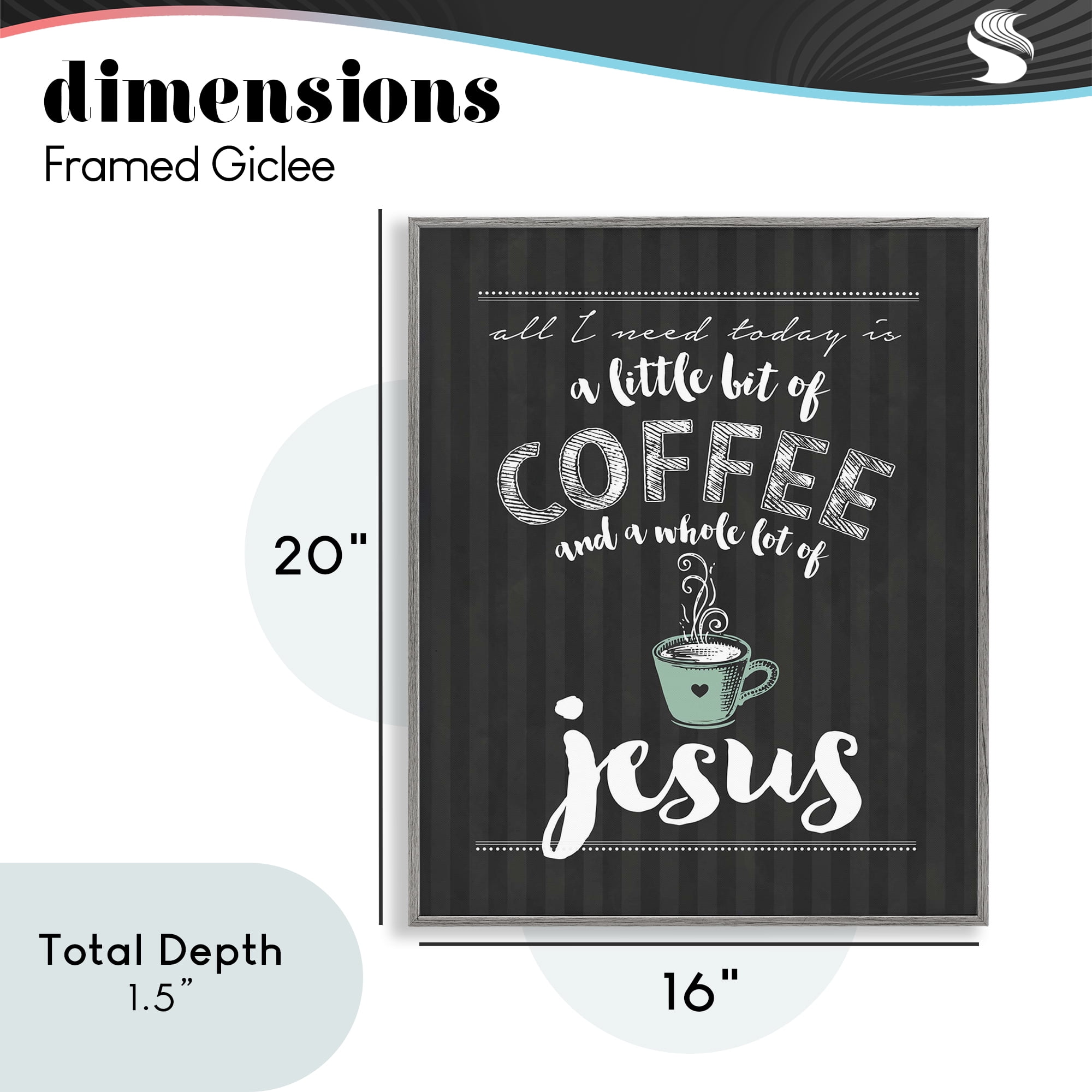 Little Coffee & Whole Lot Of Jesus Gray Framed Giclee Art, design by Lettered and Lined
