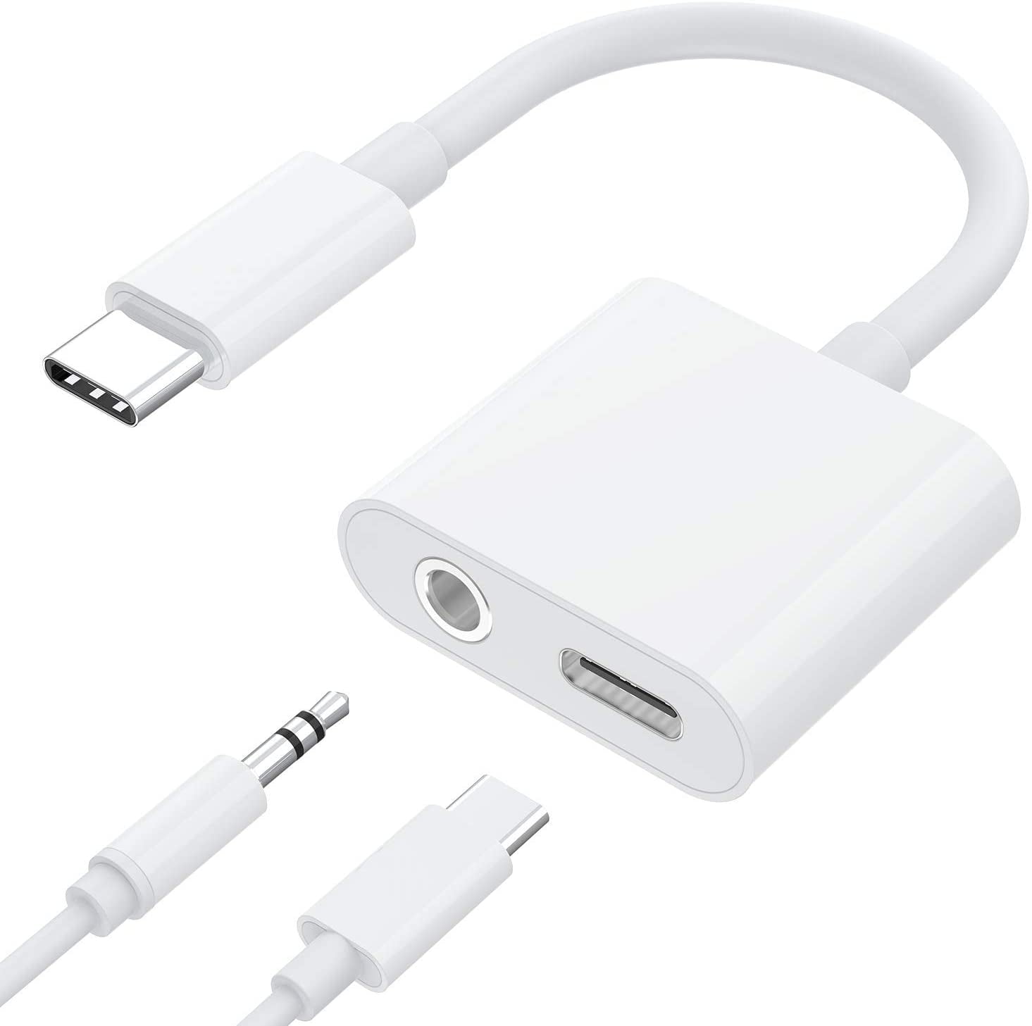 USB C/Type C to 3.5mm Audio Auxiliary Adapter 2 in 1 Headphone Converter Fast Charging, Hi
