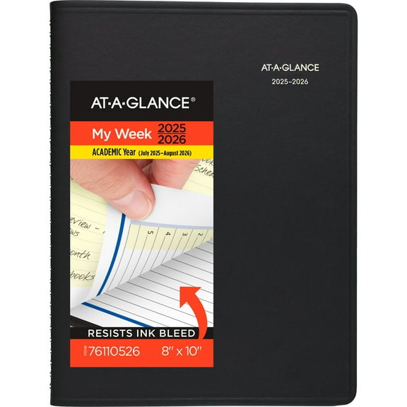 AT-A-GLANCE QuickNotes Academic 2025-2026 Weekly Monthly Planner Black Large 8 x