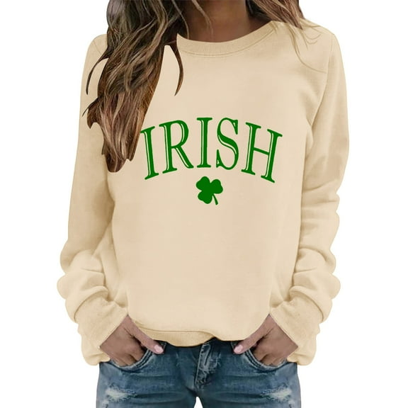 New & Trending!FUNUONY St Patricks Day Shirt Women's Casual Autumn Hoodless Fashion Printed Sweatshirt Beige L