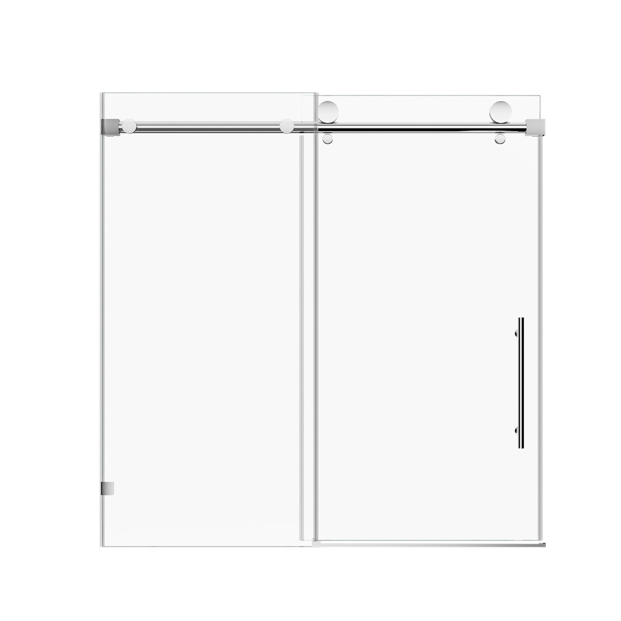 MAYEERTY Frameless Single Sliding Bathtub Door, Chrome, 5/16" Tempered Glass with Explosion-Proof Film, Waterproof & Reversible Installation