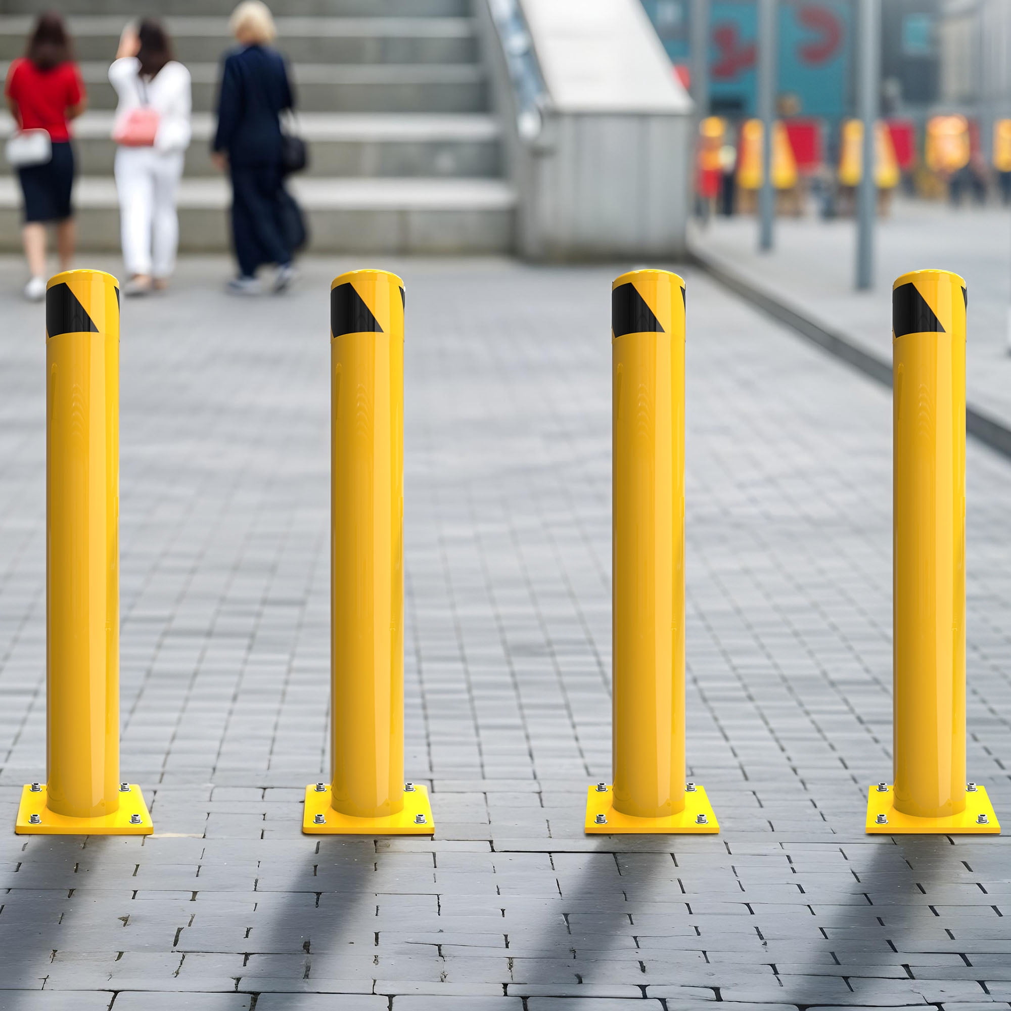 Uforic 1-Piece 42" x 4.5" Steel Safety Bollard Post – Fluorescent Yellow Traffic Barrier for Parking Lots
