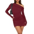 thumbnail image 2 of Zshosam Women's Sexy Elegant Off Shoulder Long Sleeve Ruched Bodycon Party Mini Dresses(,XL), 2 of 9