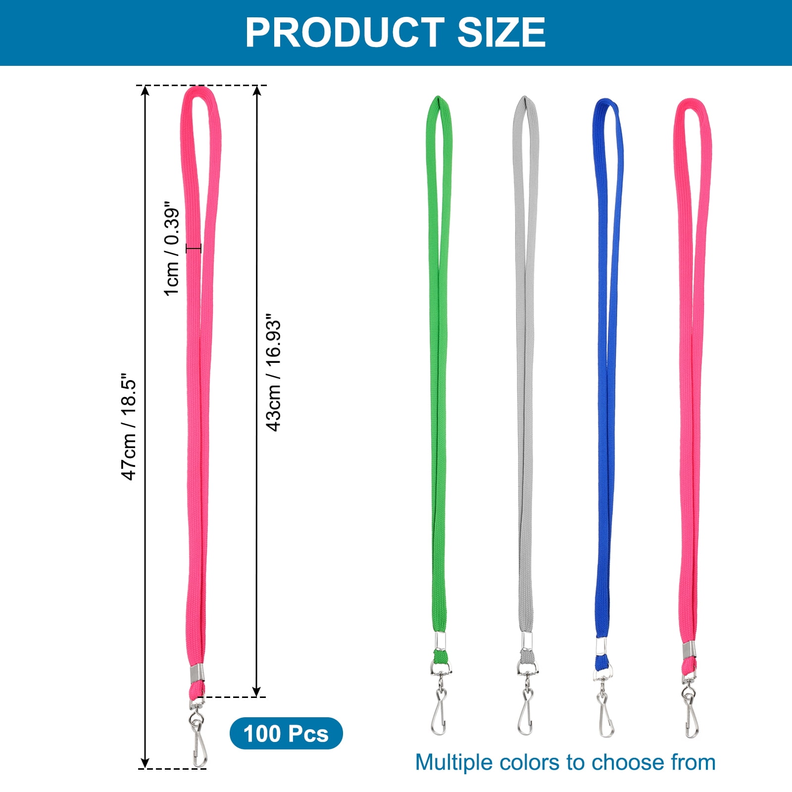 Uxcell 47cm Lanyards Bulk, 100Pcs Teacher Lanyards for ID Badges Keys Badge Lanyard Durable Personalized with Clip for ID Card, Hot Pink