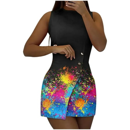 

Maternity Dress White Dress Women s Summer Slim Fit Zipper Printing Irregular Hem Ladies Sleeveless Vest Dress Short Dress Summer Savings Dresses for Women Formal Dresses for Women