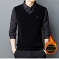 thumbnail image 1 of Suéter de dos piezas falso con cuello de camisa de invierno para hombre, suéter grueso y cálido con forro polar para hombre, suéter casual para papá para hombre, 1 of 4