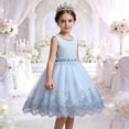 thumbnail image 7 of MGDXOX Girls Sleeveless Lace Bodice Tulle Dress with Pearl Neckline and Floral Lace Hem Formal Party Dress for Wedding Blue 3-4Years, 7 of 7