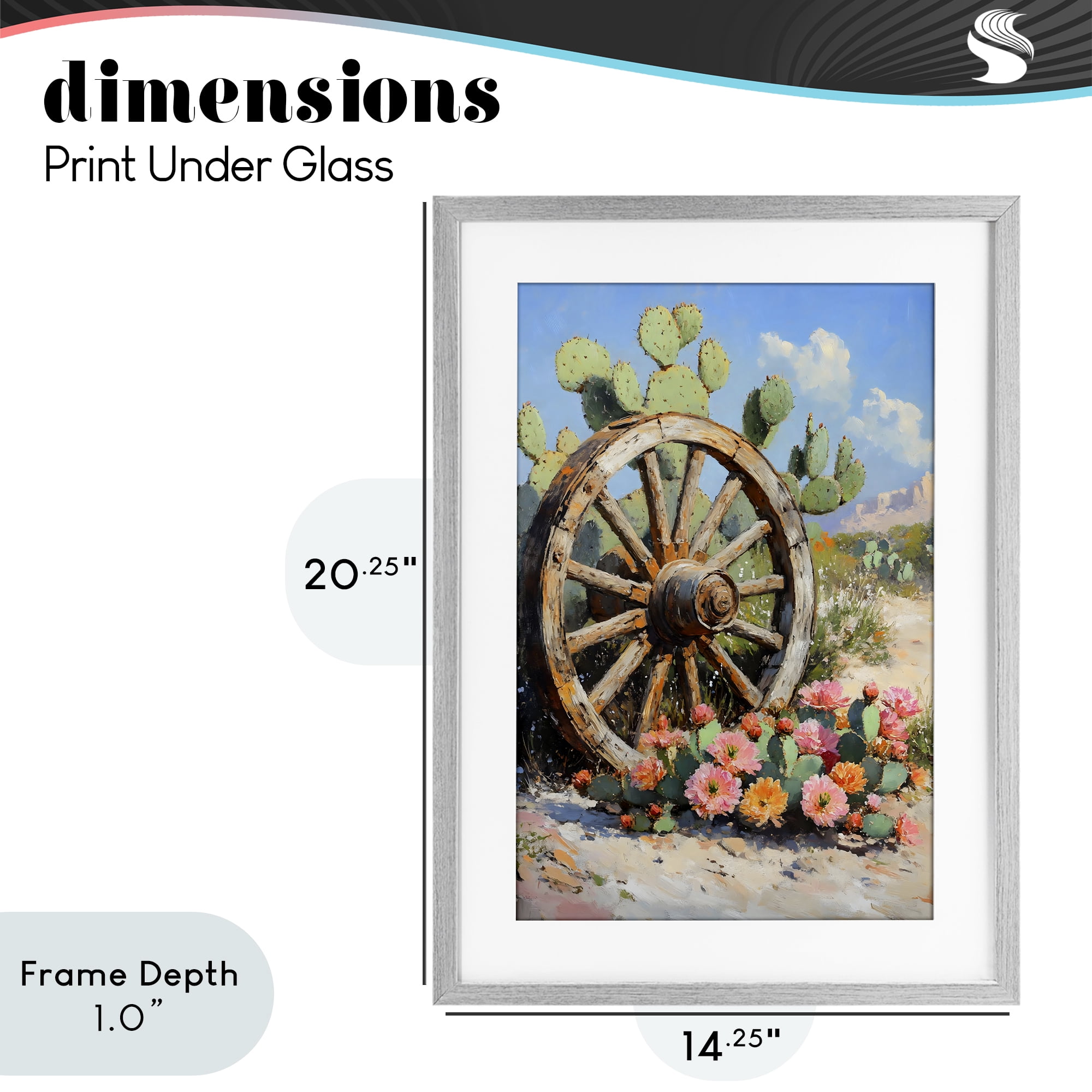 Stupell Industries Wagon Wheel Among Cactus Gray Framed Print Under Glass, design by Franklyn Gregory