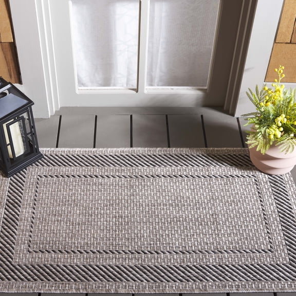 SAFAVIEH Courtyard Agnes Bordered Indoor/Outdoor Area Rug, Beige/Black, 2'7" x 5'