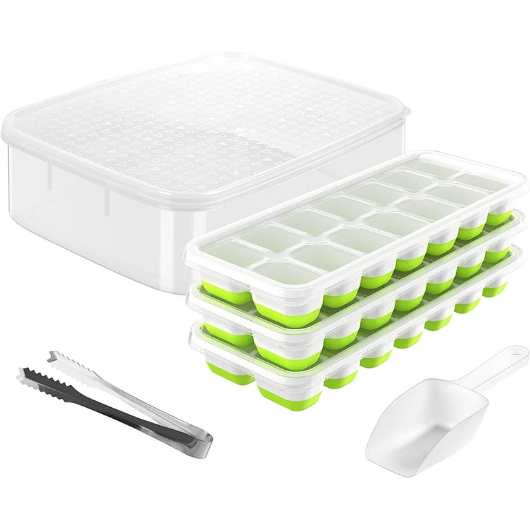 Ice Cube Tray with Lid and Storage Bin, Silicone Ice Cube Trays with Ice  Box, Ice Trays with Ice Container for Cocktail, 3 Pack Stackable Ice Trays  with Ice Bucket, Ice Tong