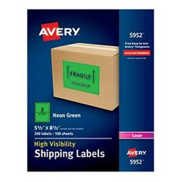 Avery-Dennison Ave5952 5.5 X 8.5 In. Étiquette d'Expédition Haute Visibilité- Vert- Pack de 200