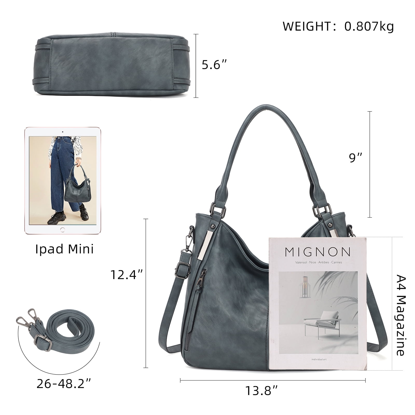 KL928 Large Hobo Purse Handbag for Women Leather Crossbody Tote Travel Bag